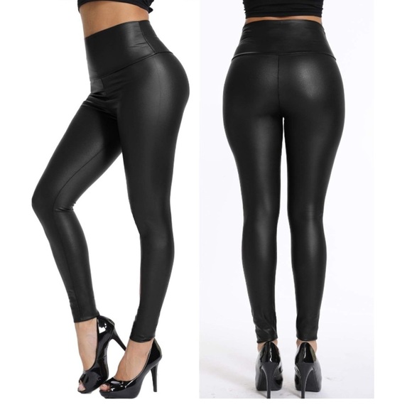 Black faux leather leggings size large - Picture 1 of 2